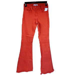 O2 Denim Pants Women 26 Burnt Orange Flared Mid Rise Cotton Jeans Stretch Comfrt